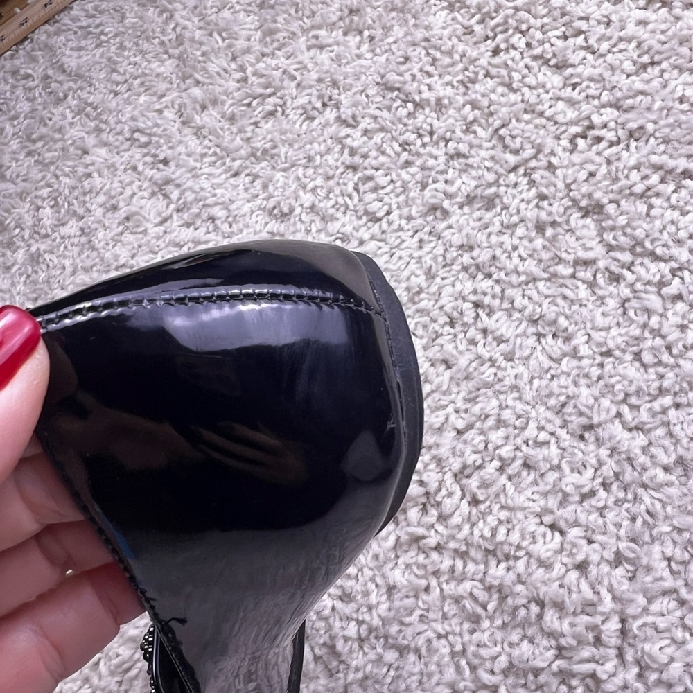 WOMENS PIERRE DUMAS BLACK PATENT BALLET FLATS WITH RHINESTONES SIZE 7 EUC - Picture 9 of 15